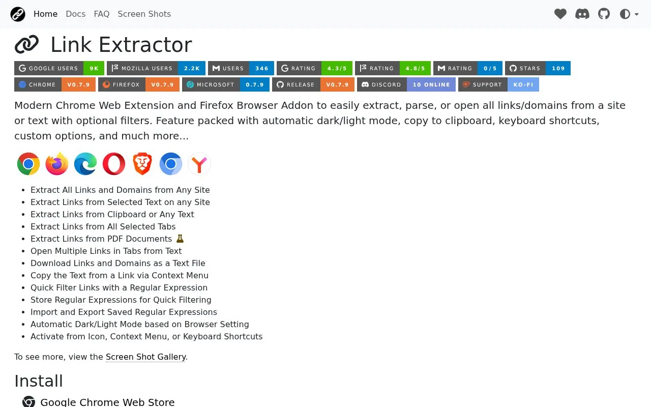 Link Extractor homepage screenshot