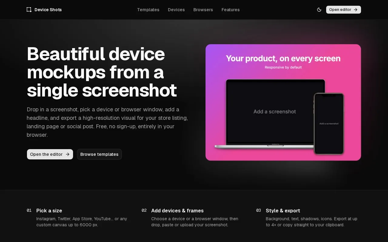 DeviceShots homepage screenshot