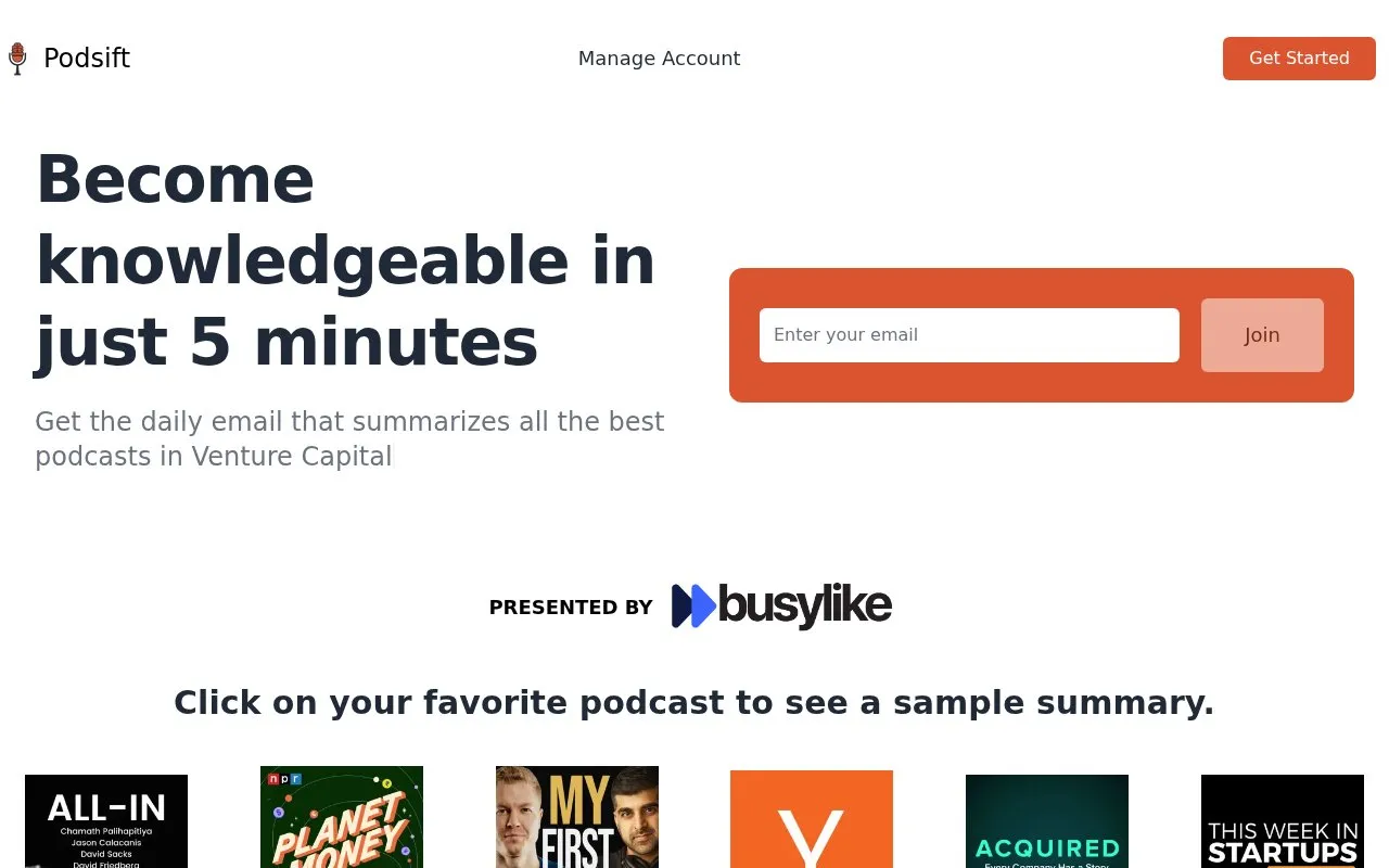 Podsift homepage screenshot