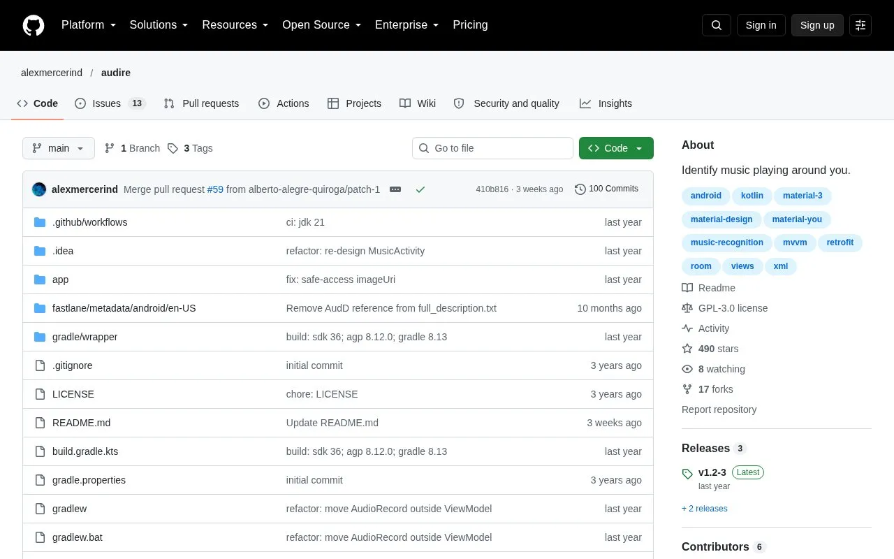 Audire homepage screenshot