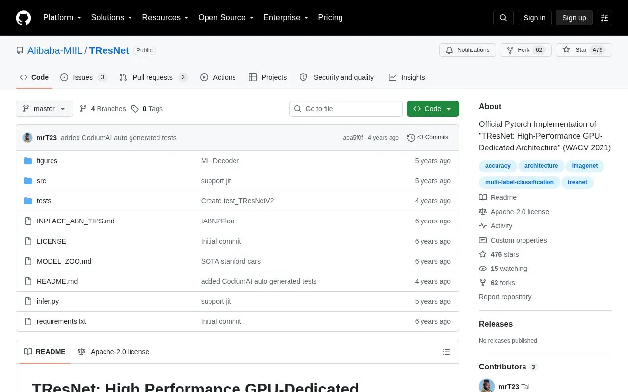 TResNet: High Performance GPU-Dedicated Architecture homepage screenshot
