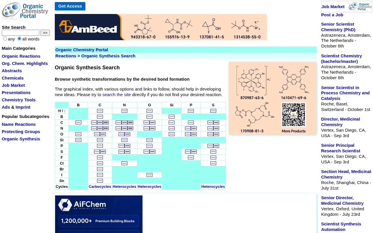 Organic Synthesis Search homepage screenshot