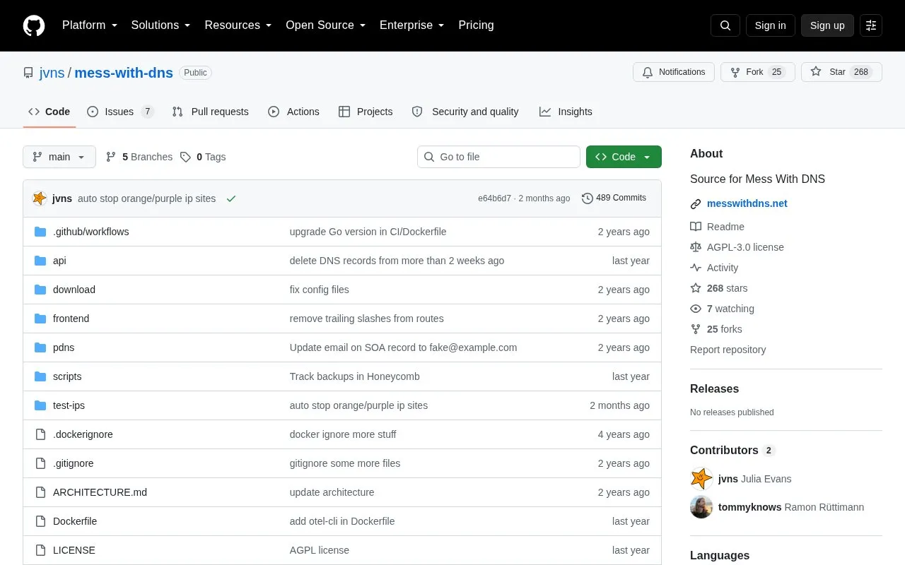 Mess With DNS homepage screenshot