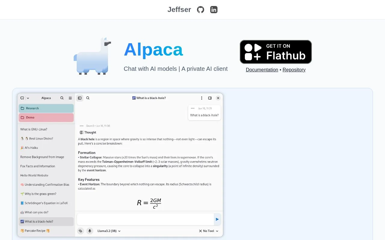 Alpaca homepage screenshot