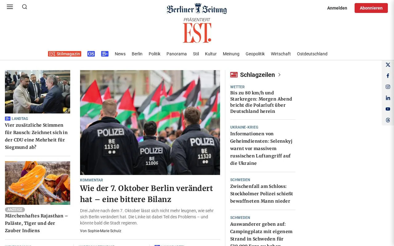 Berliner Zeitung homepage screenshot