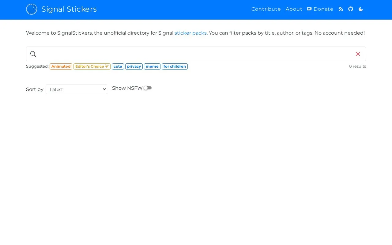 Stickers homepage screenshot
