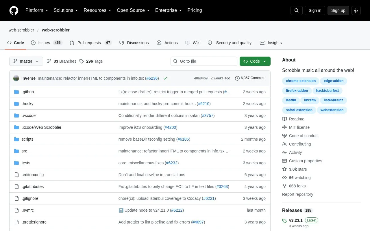 Web Scrobbler homepage screenshot