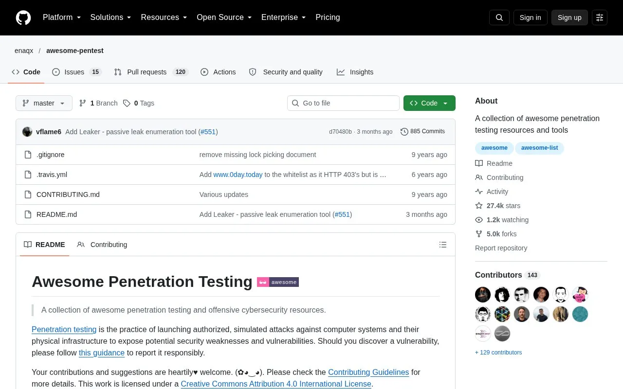 Awesome Pen Testing homepage screenshot
