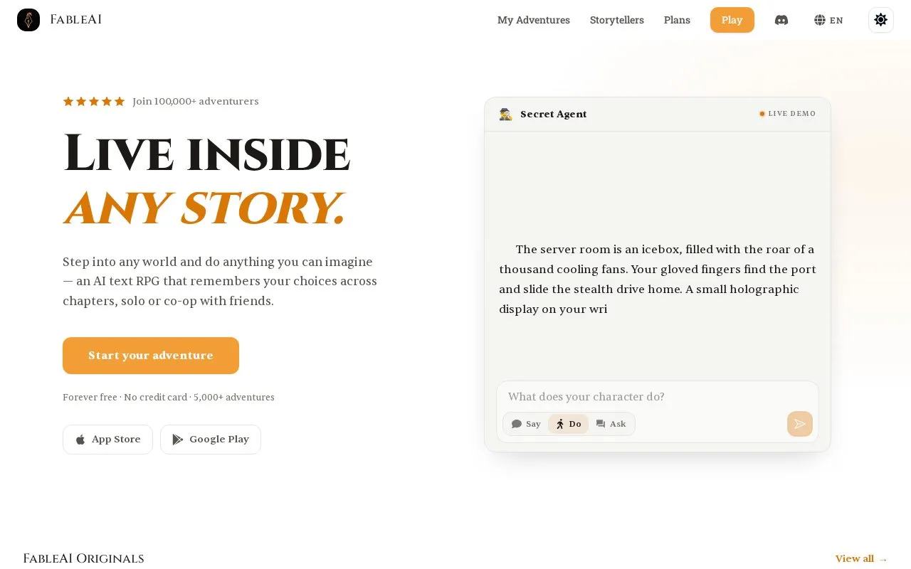 FableAI homepage screenshot