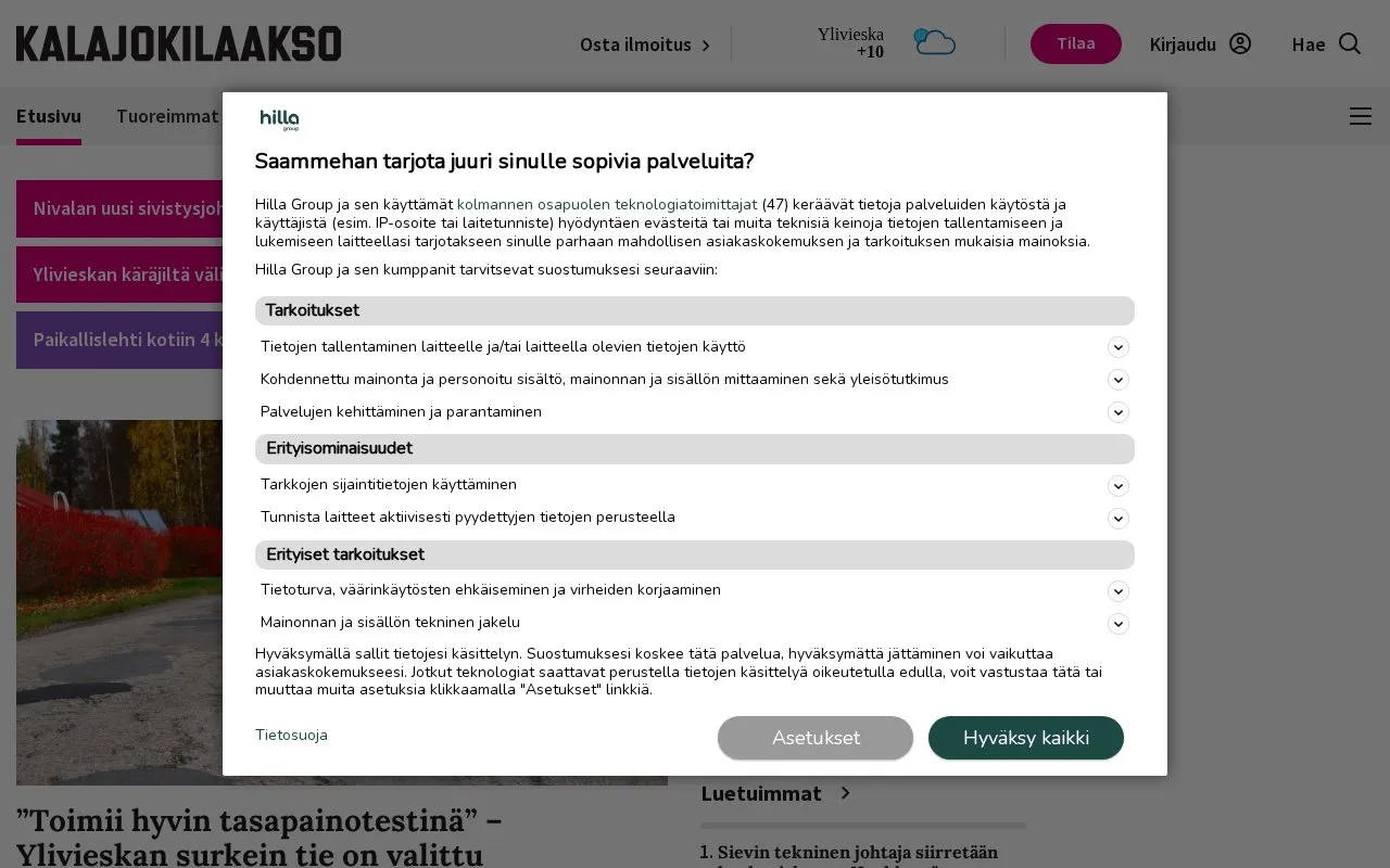 Kalajokilaakso homepage screenshot