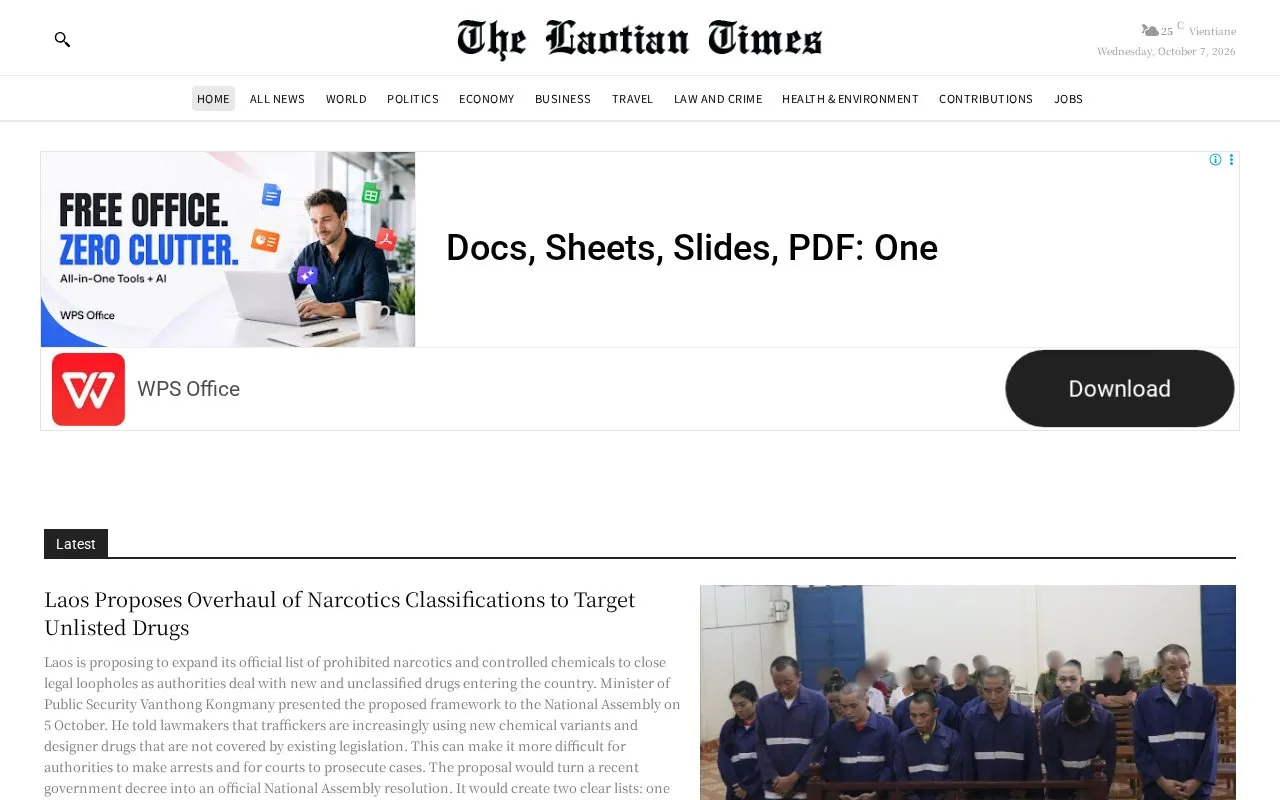 Laotian Times homepage screenshot