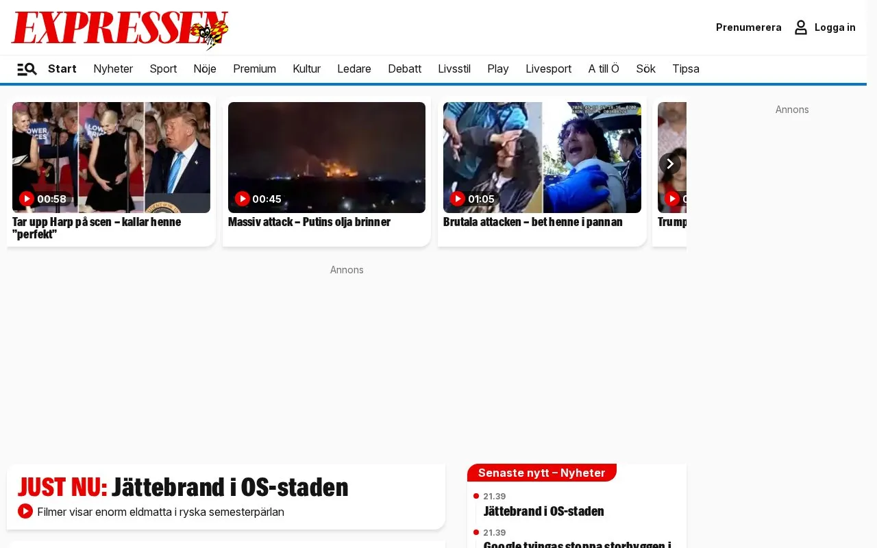 Expressen homepage screenshot