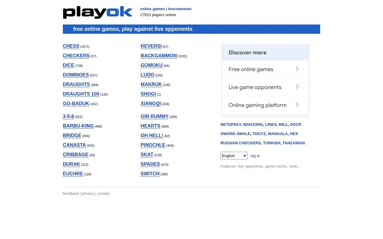 PlayOK homepage screenshot