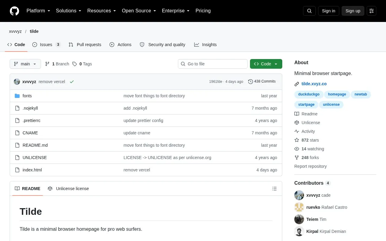 tilde homepage screenshot