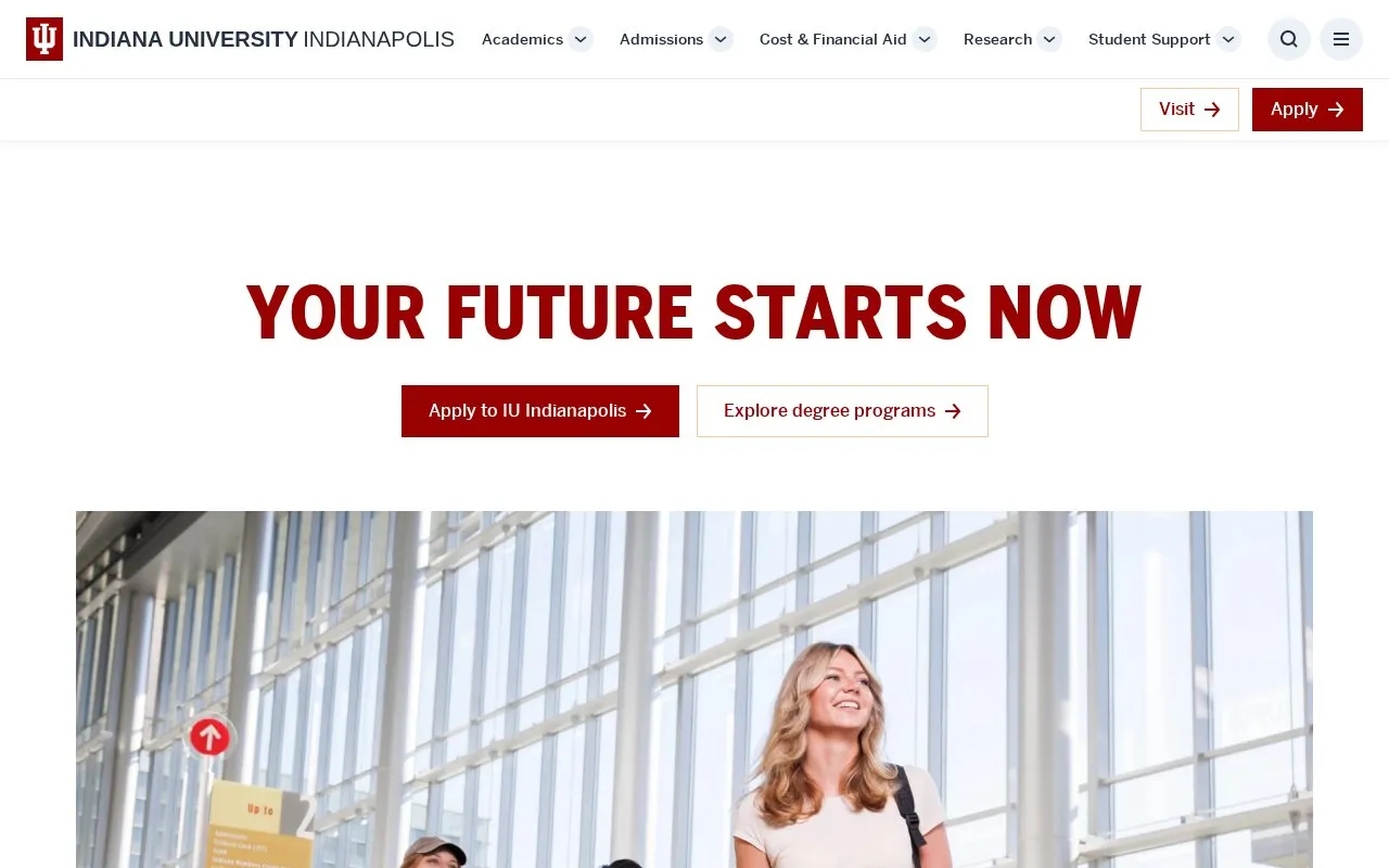 Indiana University-Indianapolis homepage screenshot