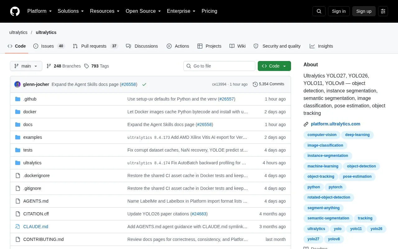 YOLOv8 homepage screenshot