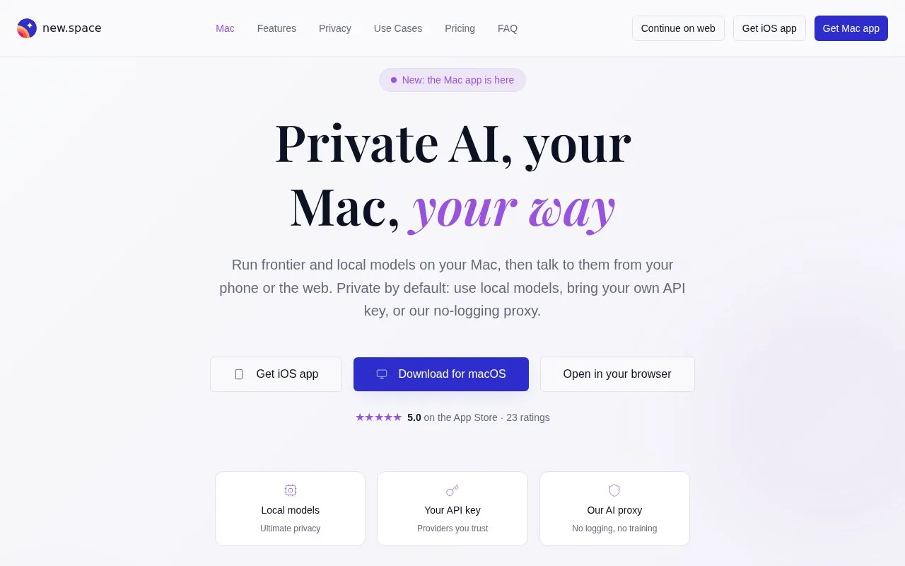 new.space homepage screenshot