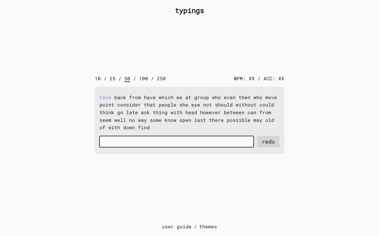 Typings homepage screenshot