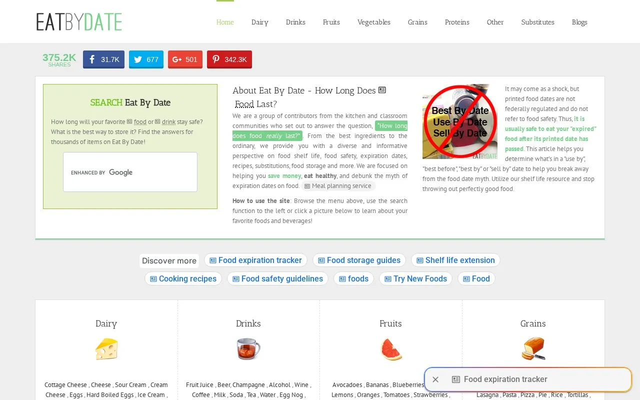 EatByDate homepage screenshot