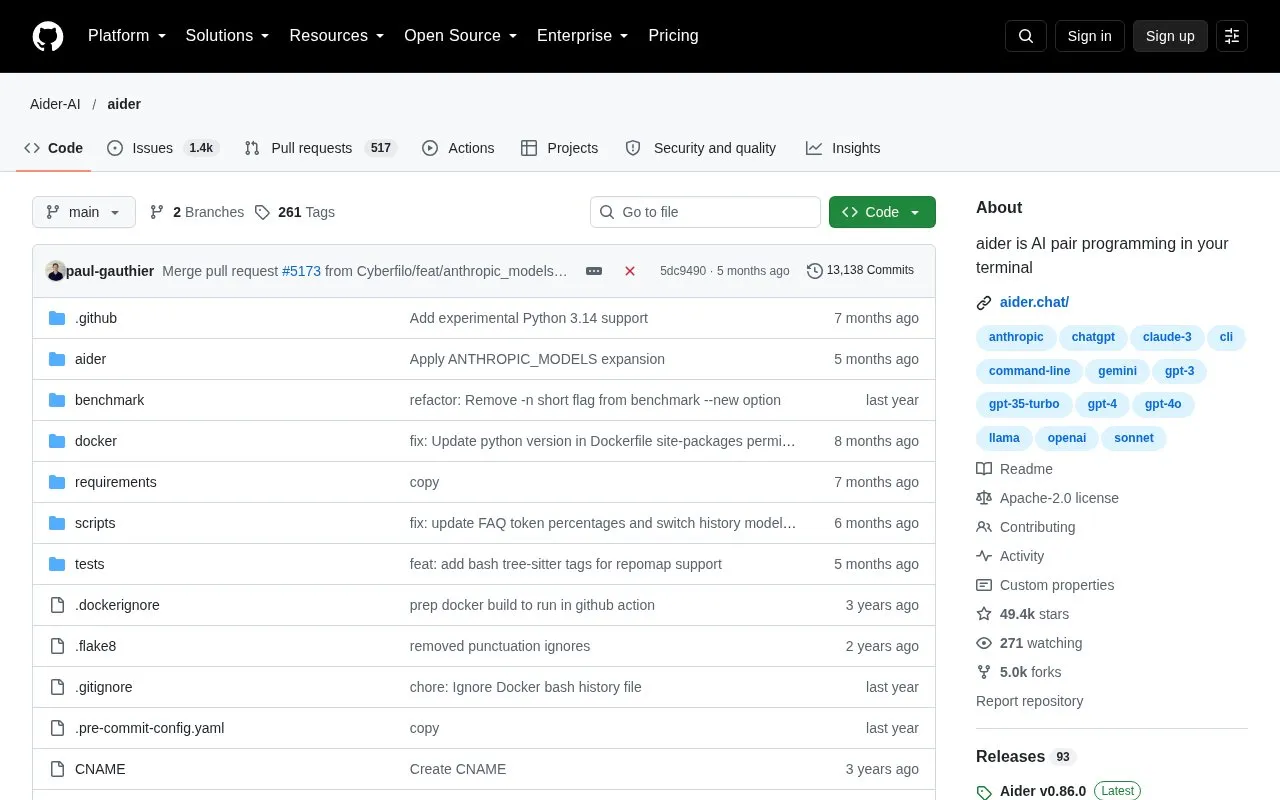 Aider homepage screenshot