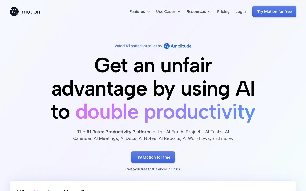Motion homepage screenshot