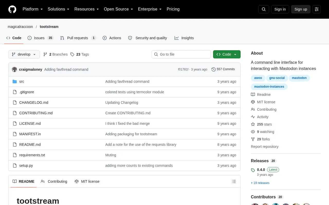 tootstream homepage screenshot