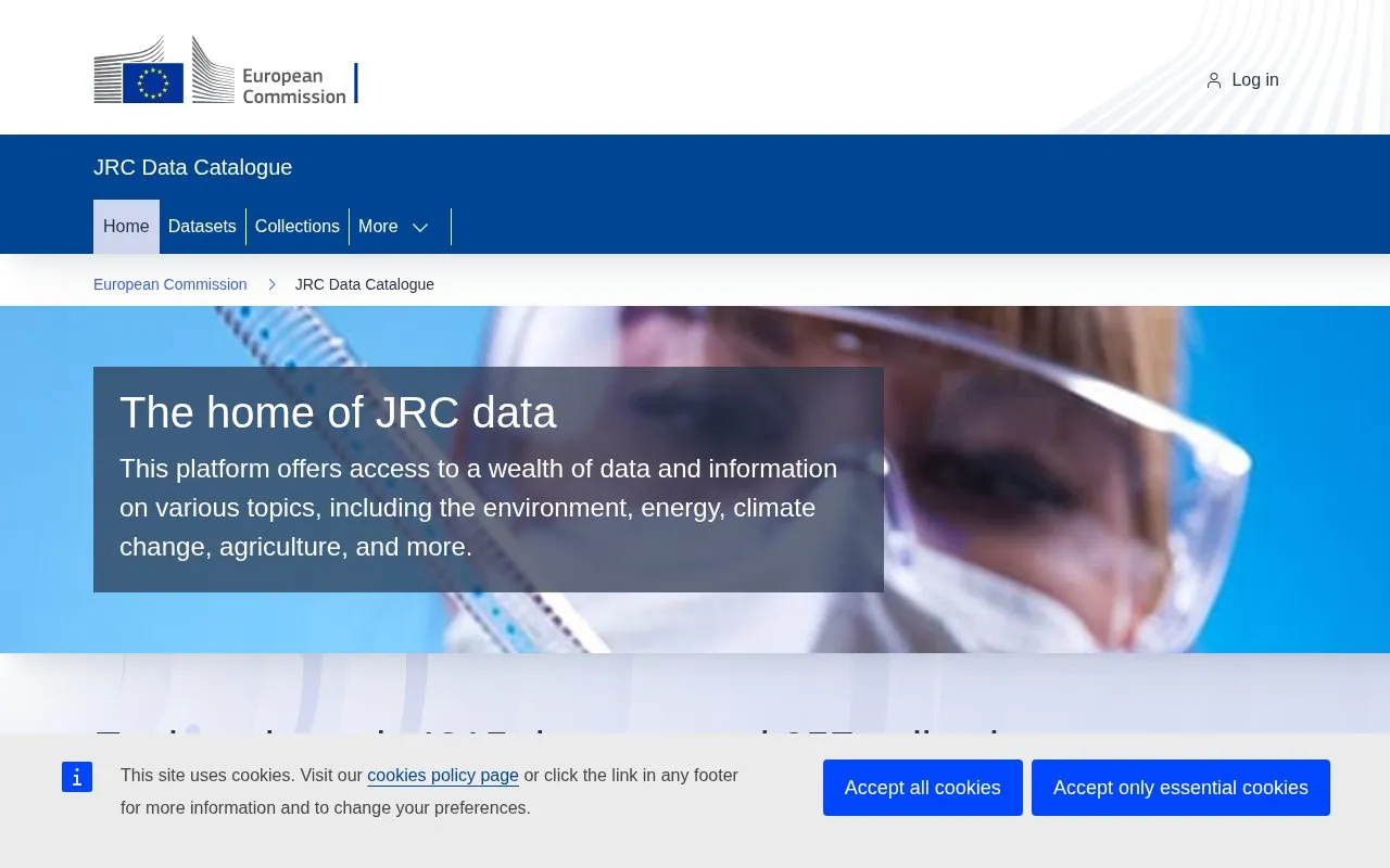 JRC Data Catalogue homepage screenshot