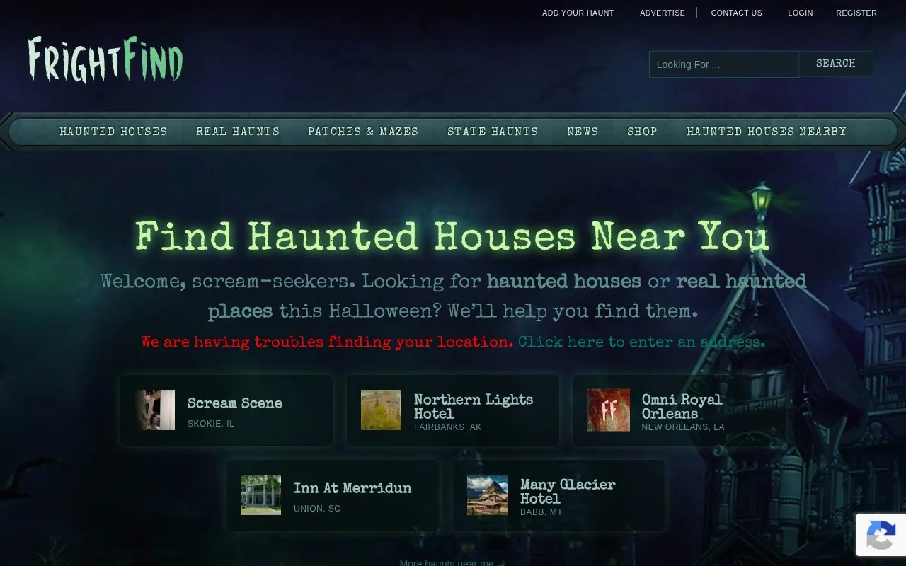 FindFright homepage screenshot
