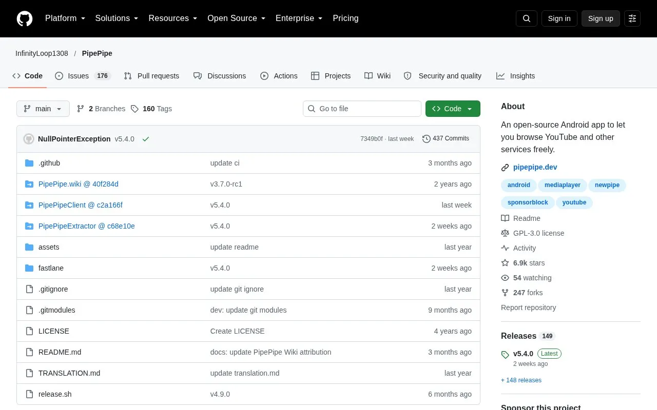 PipePipe homepage screenshot