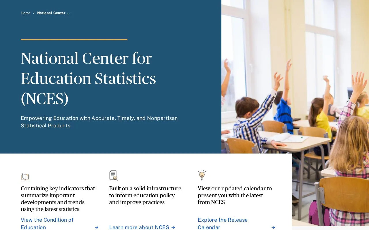 National Center for Education Statistics homepage screenshot