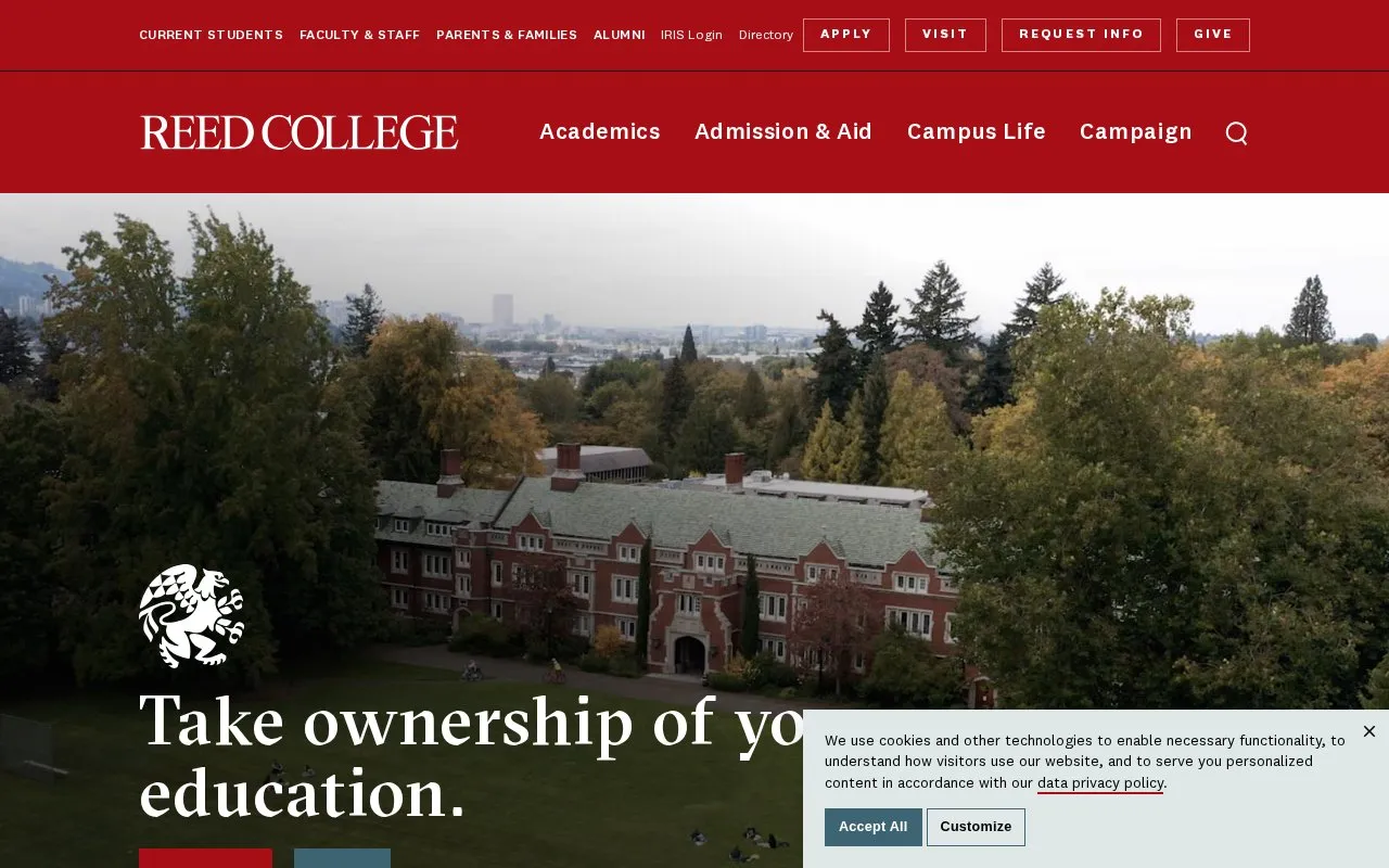 Reed College homepage screenshot