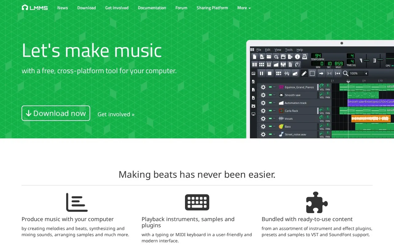 LMMS homepage screenshot