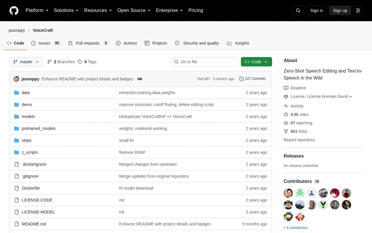 VoiceCraft homepage screenshot