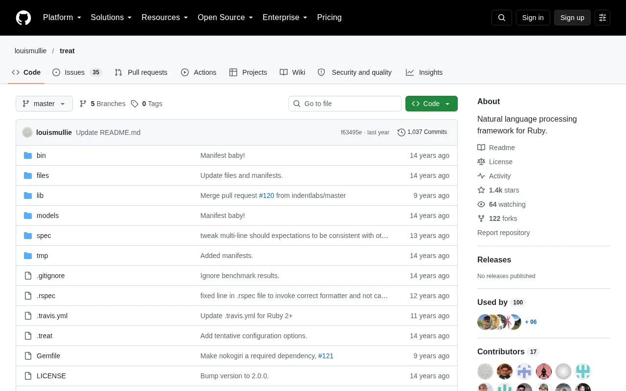 Treat homepage screenshot