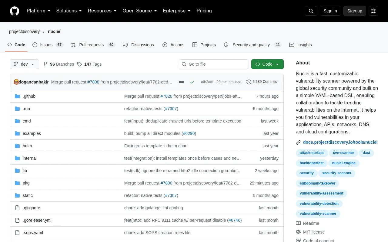Nuclei homepage screenshot