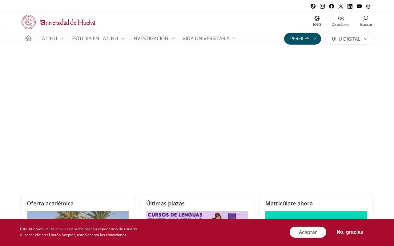 Universidad de Huelva homepage screenshot