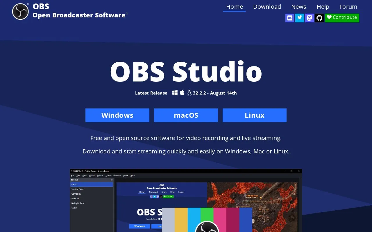 OBS Studio homepage screenshot
