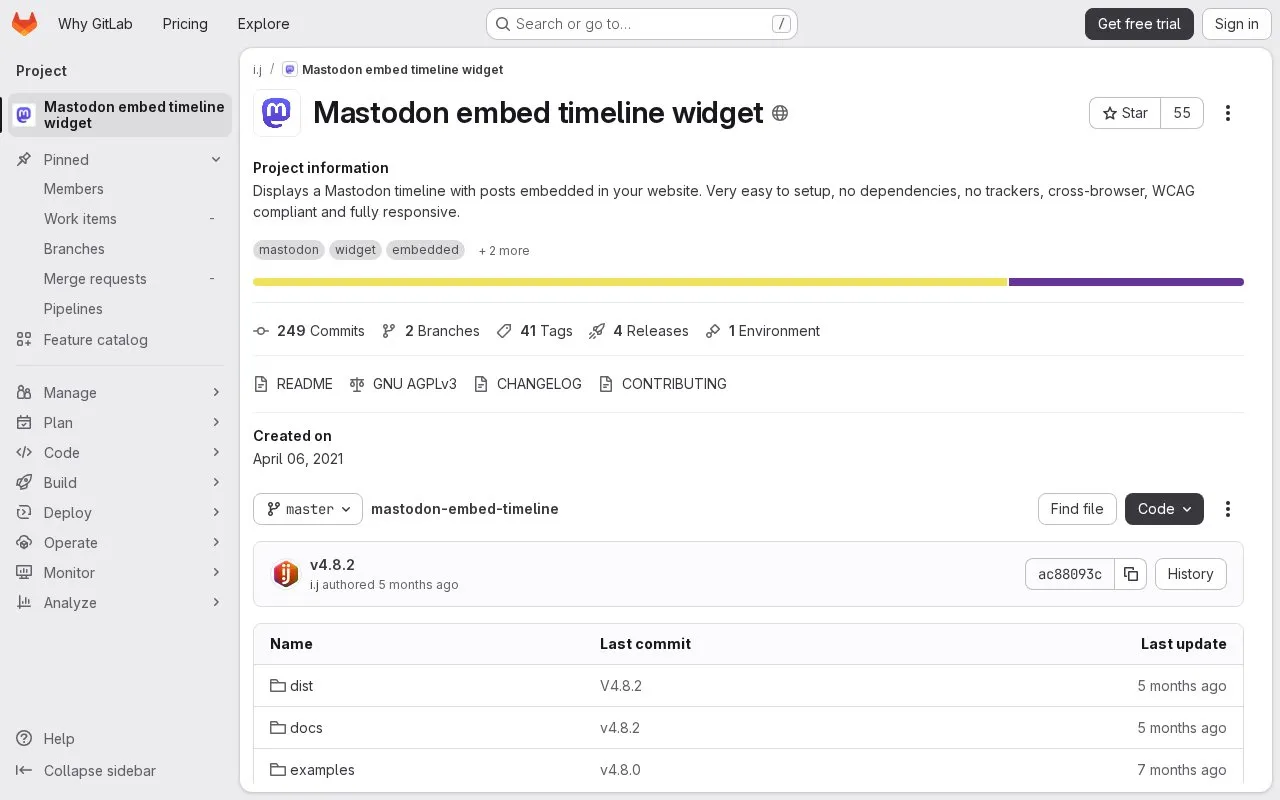 Mastodon Embed Timeline homepage screenshot
