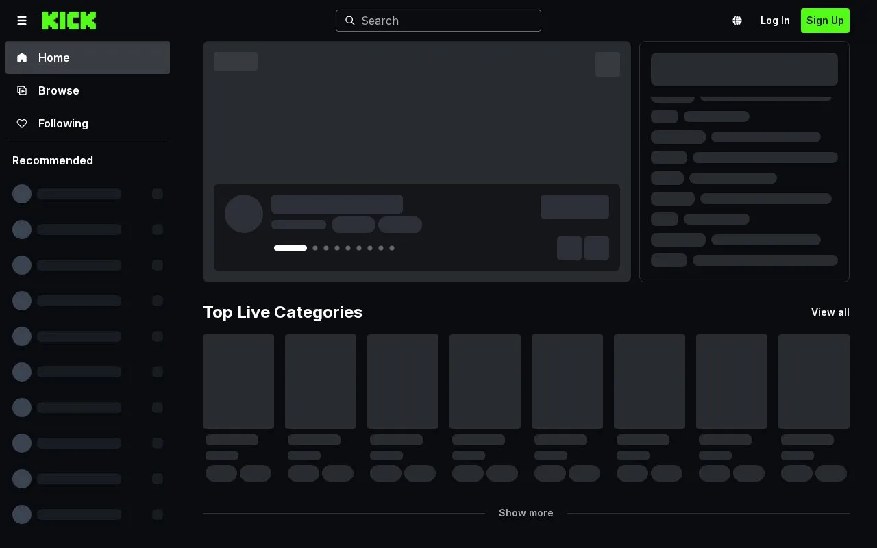 Kick homepage screenshot