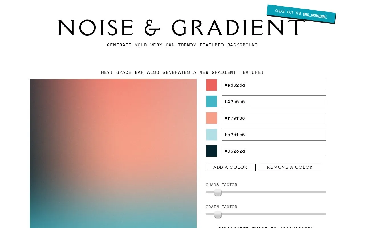 Noise & Gradient homepage screenshot