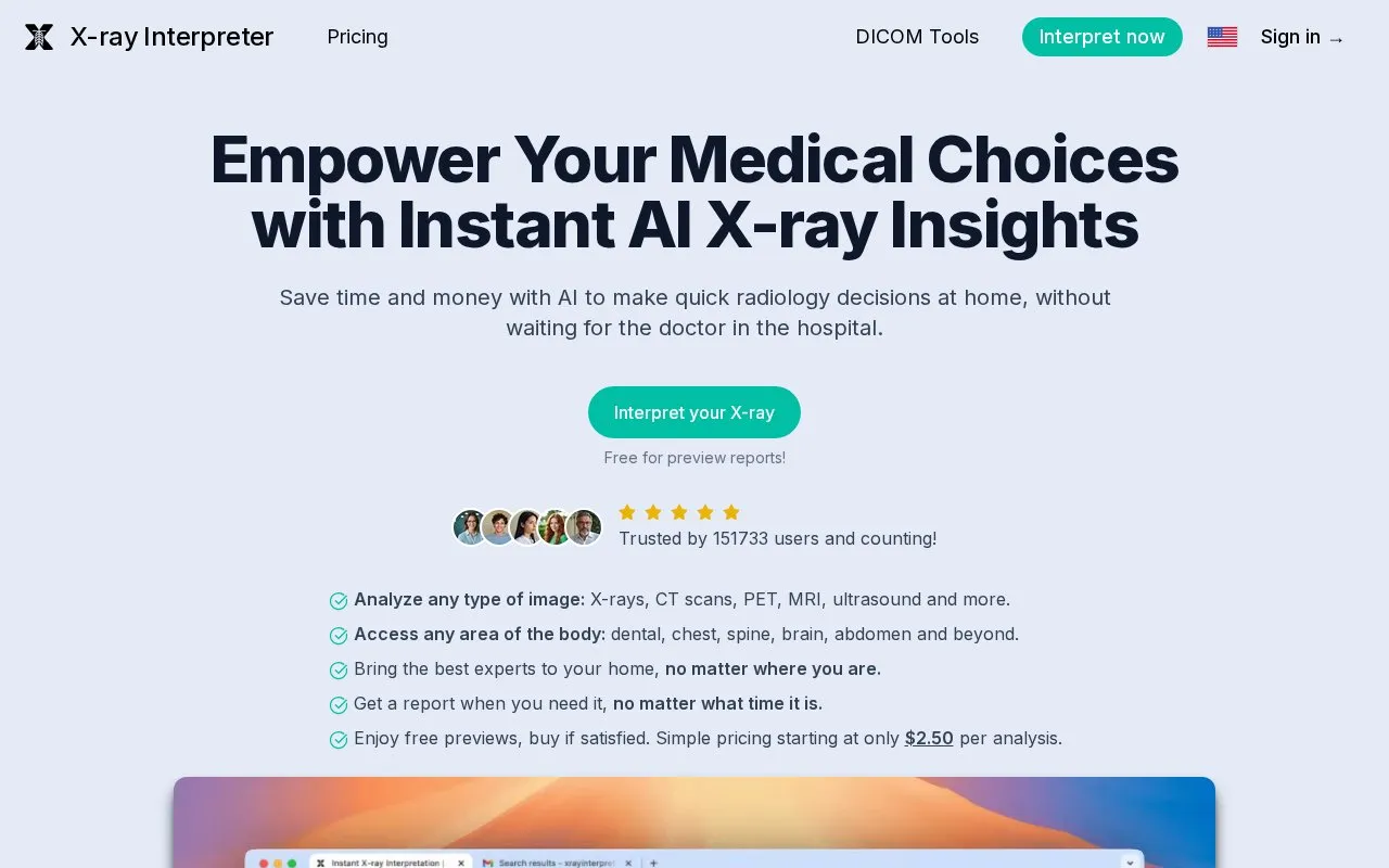 X-ray Interpreter homepage screenshot