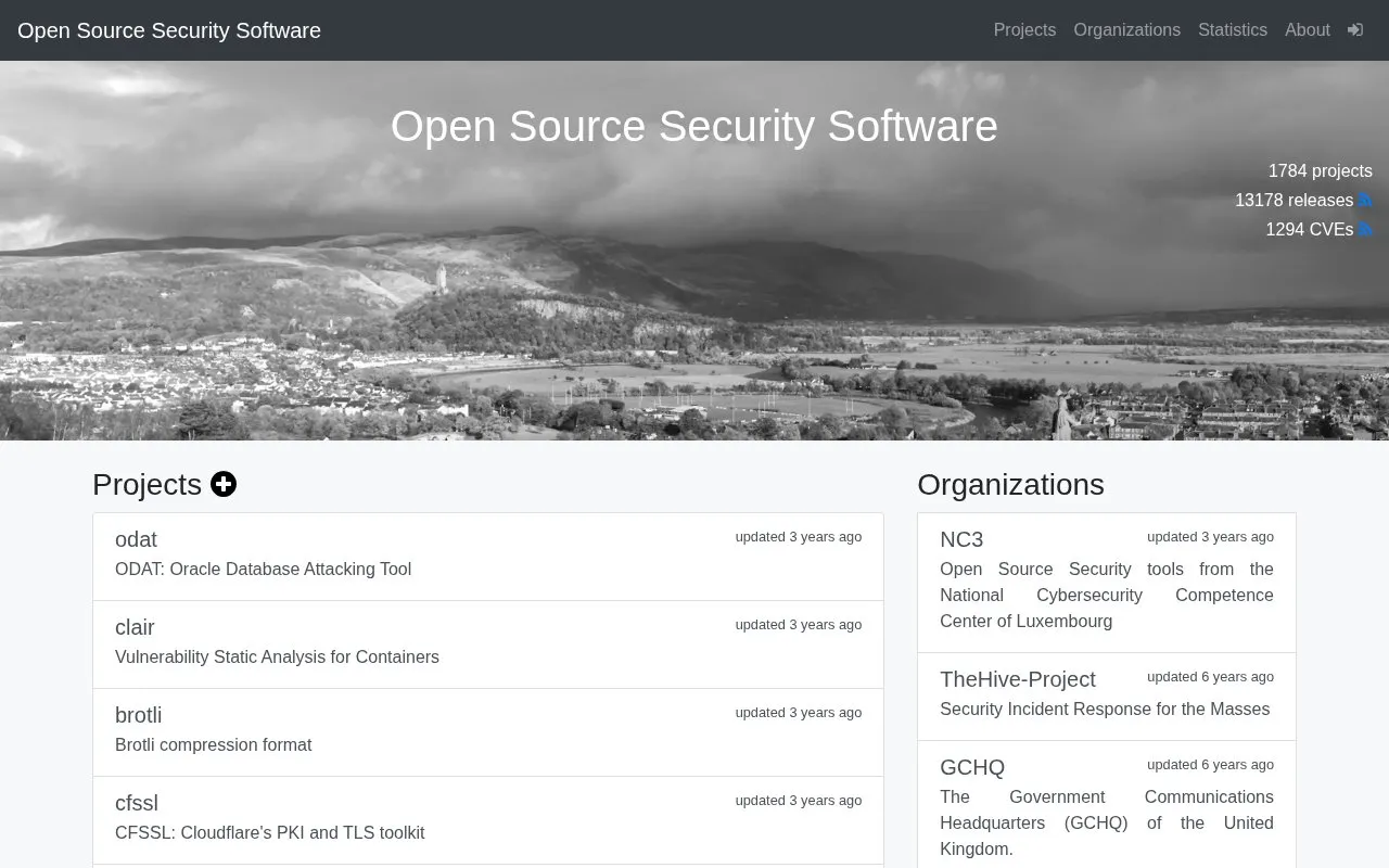 Open Source Security Software homepage screenshot