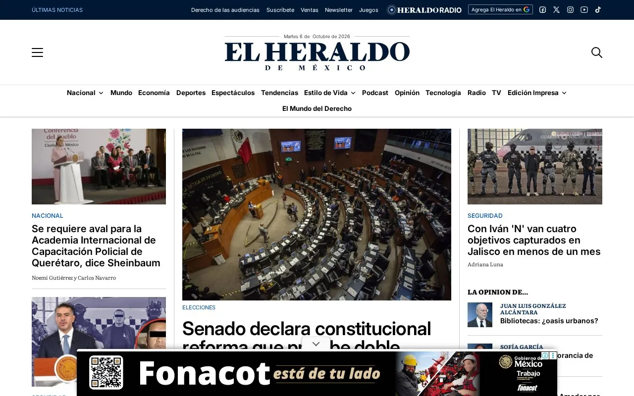 El Heraldo de México homepage screenshot