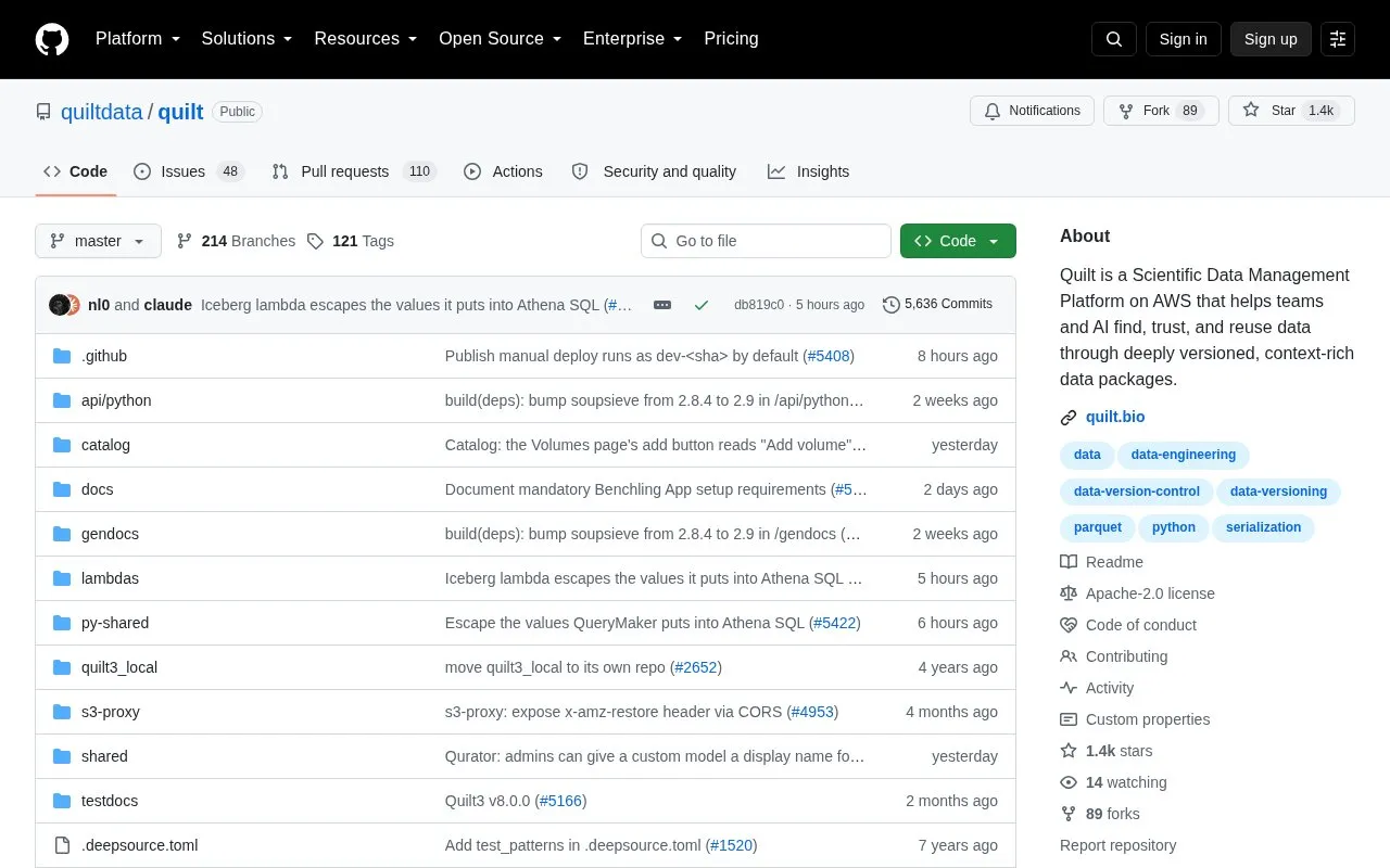 Quilt homepage screenshot