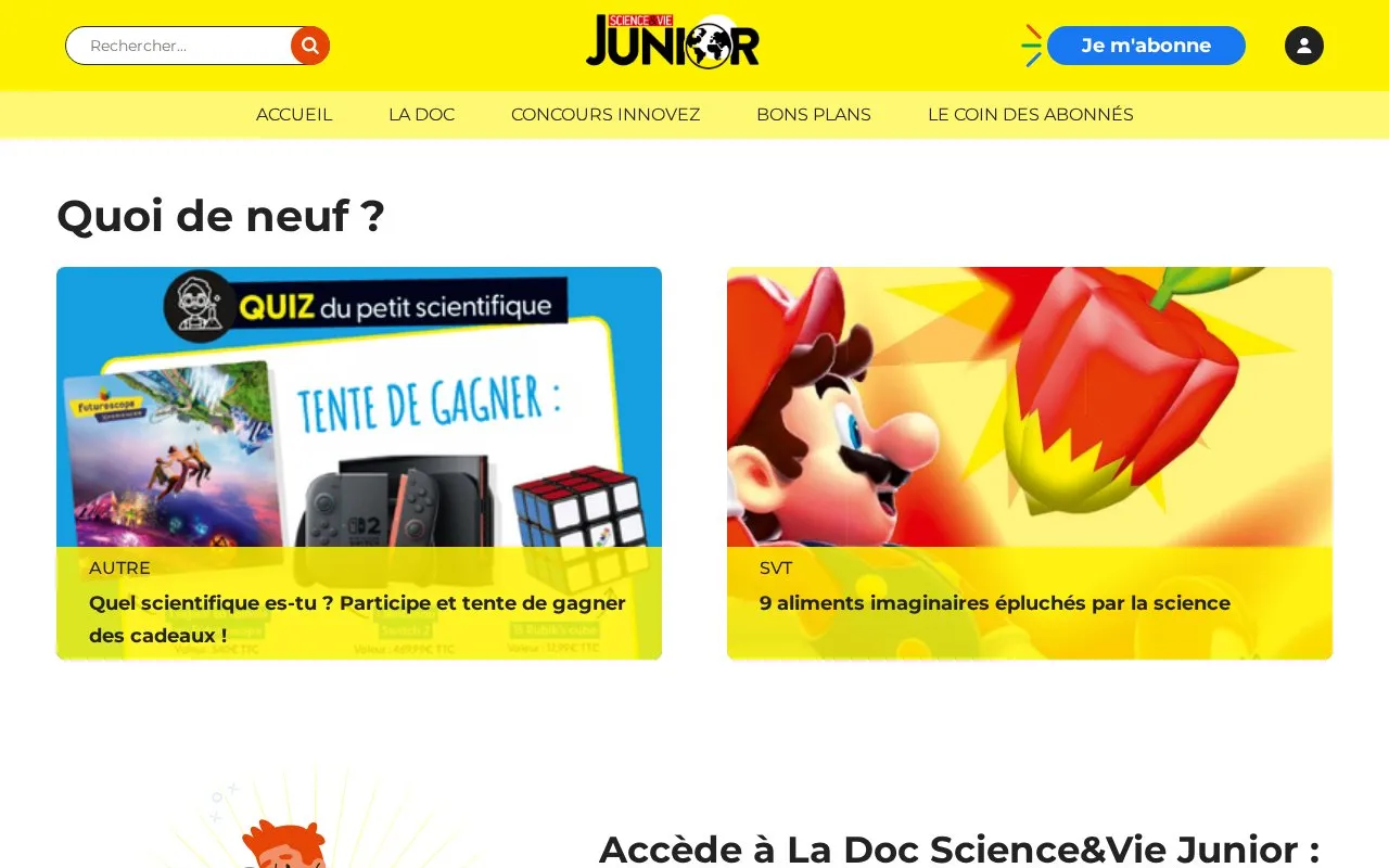Science & Vie Junior homepage screenshot
