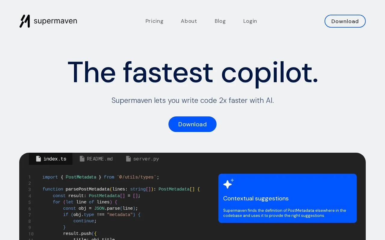 Supermaven homepage screenshot