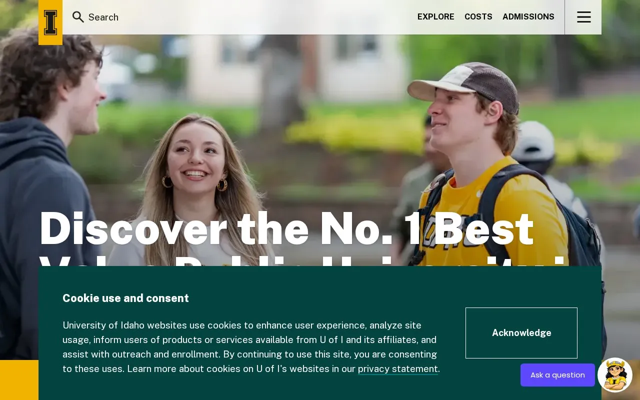 University of Idaho homepage screenshot