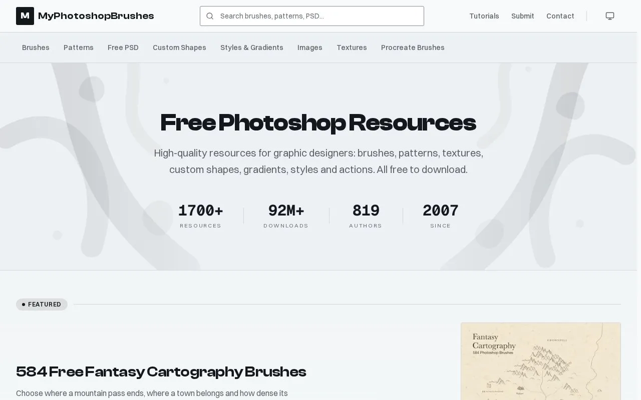 MyPhotoshopBrushes homepage screenshot