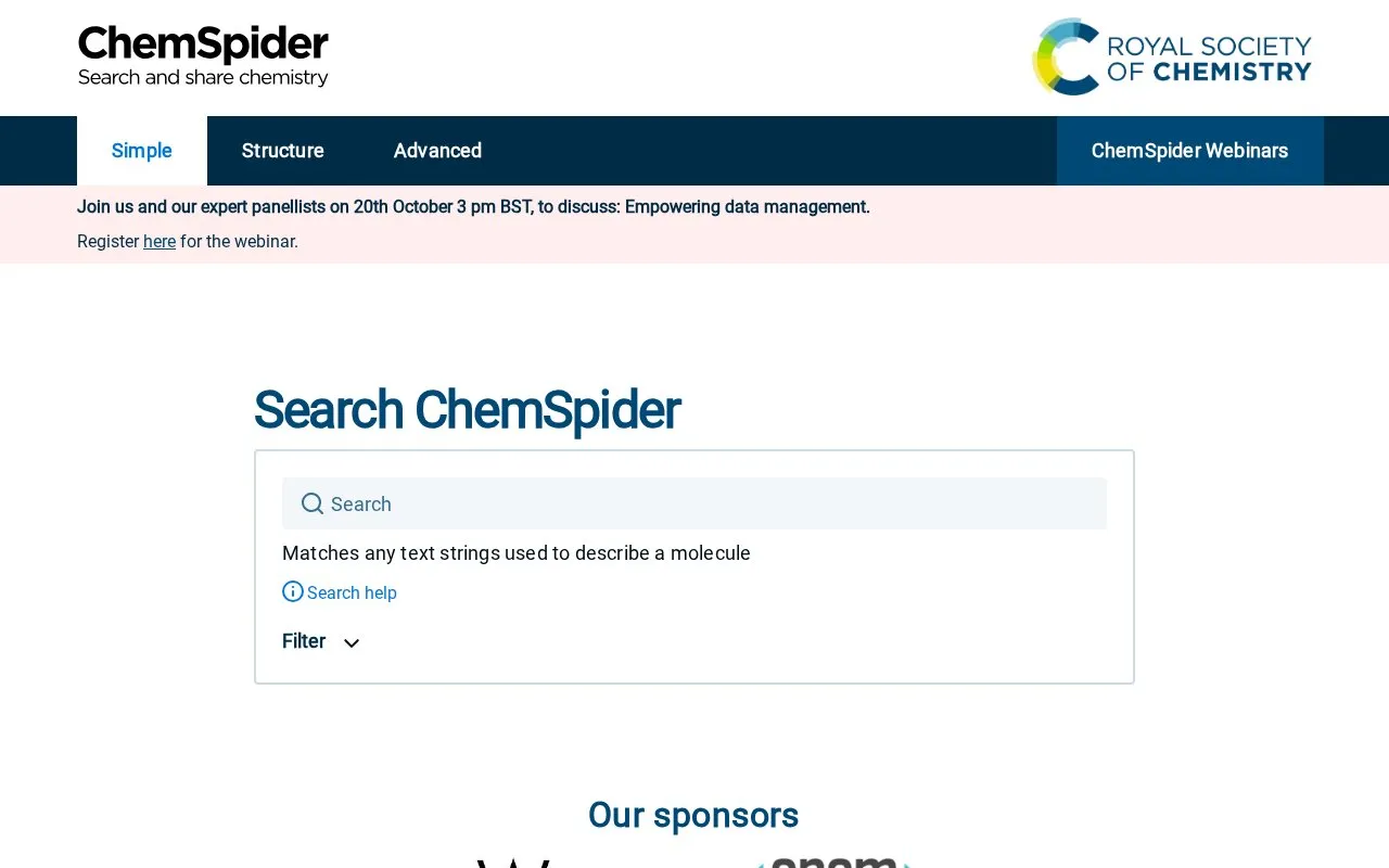 ChemSpider homepage screenshot