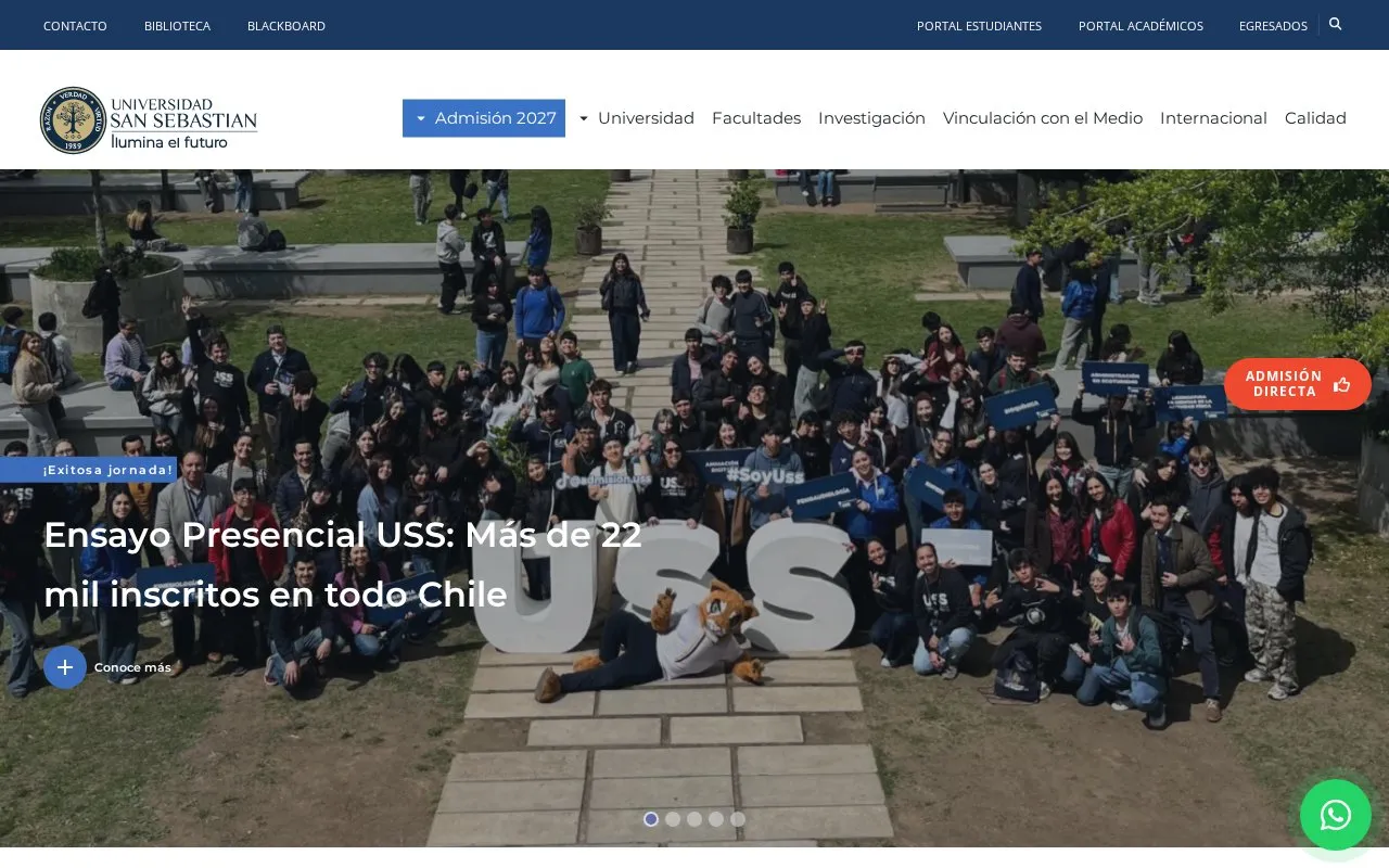 Universidad San Sebastian homepage screenshot